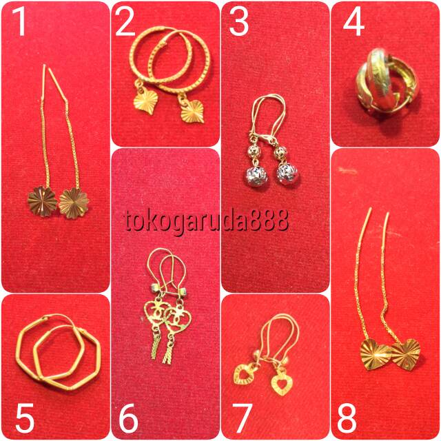 Anting anak dan dewasa emas asli kadar 700 70% 22 0.5 0,5 setengah g gr gram gold ubs panjang tali b