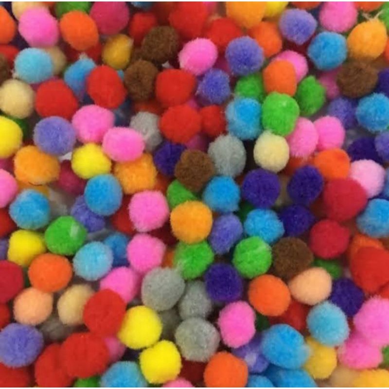 Pom-pom dan Pinset Plastik Penjepit Pom-pom 100 pc ukuran 1 cm/Mainan Montessori/Motorik Halus/Alat 
