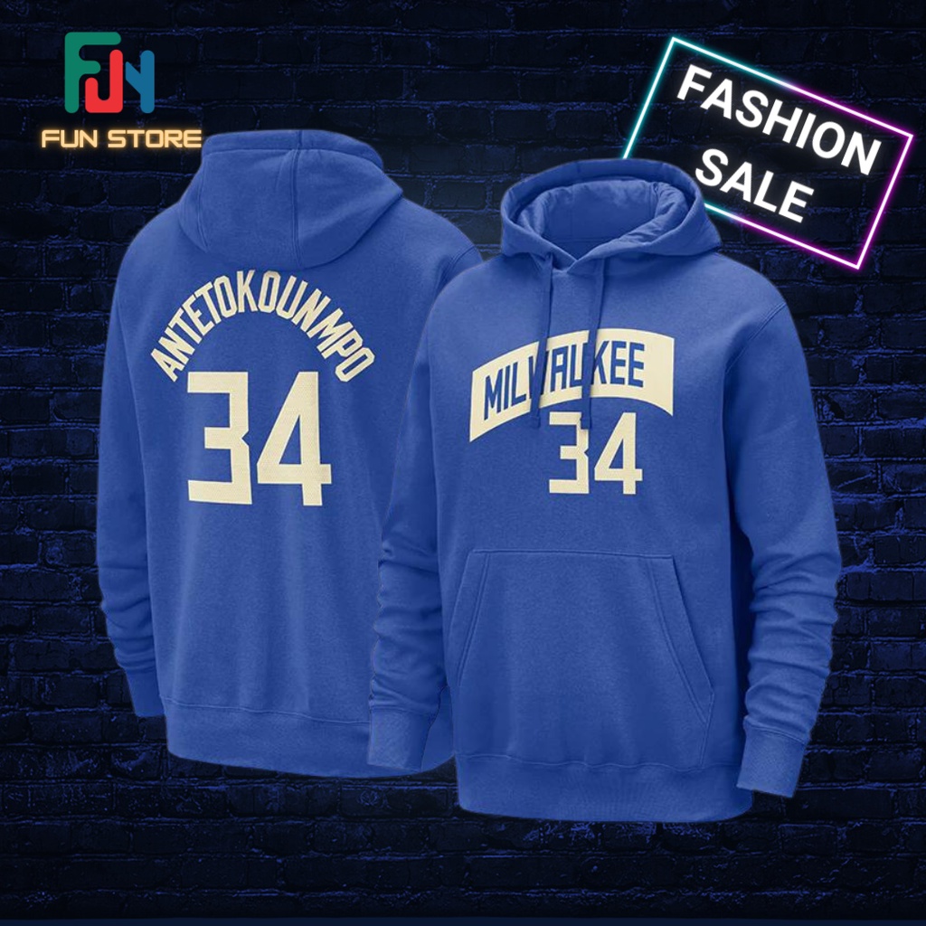 Jacket Hoodie Milwaukee Buck Basketball Pria Wanita Crop Biru Blue oversize S L M XL XXl XXXL XXXXXl
