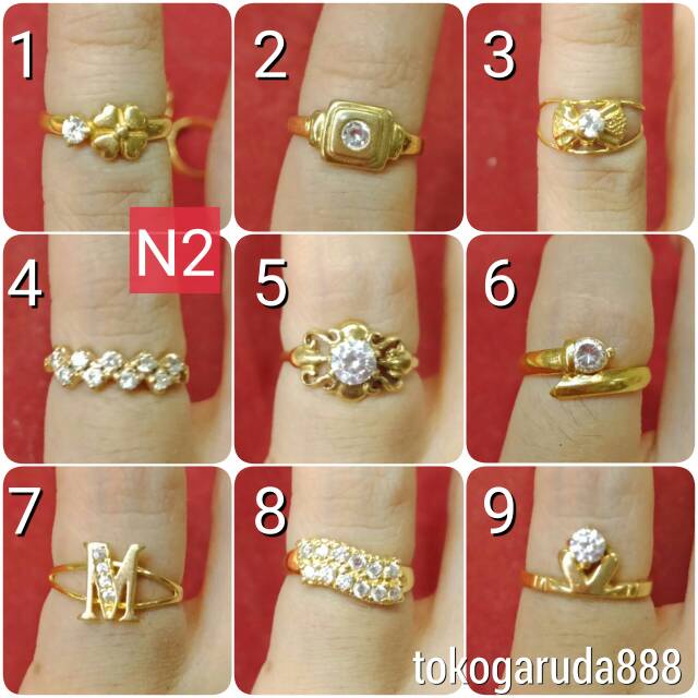 Cincin anak No 1 2 4 5 anak dan dewasa emas asli kadar 700 70% 22 1 satu g gr gram bunga permata der