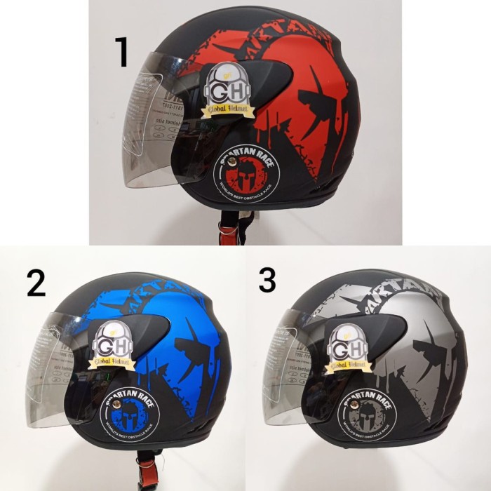 [DK98] HELM HALF FACE EVOLUTION MOTIF SPARTAN MIRIP GM EVO HELM DEWASA MURAH - BLACK RED DOFF