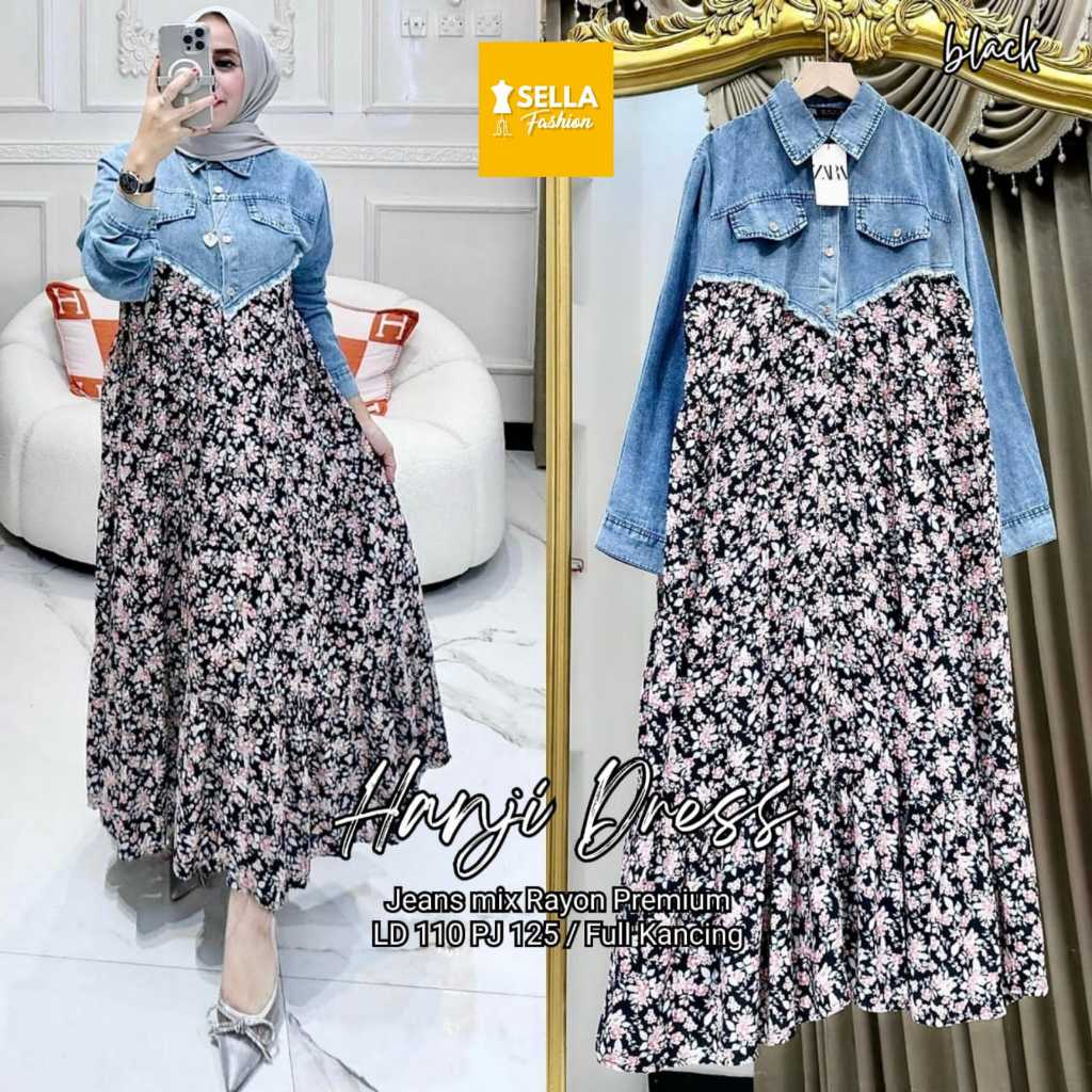 [jejehastore] hanji dress by sella jeans mix rayon premium ld110 busui