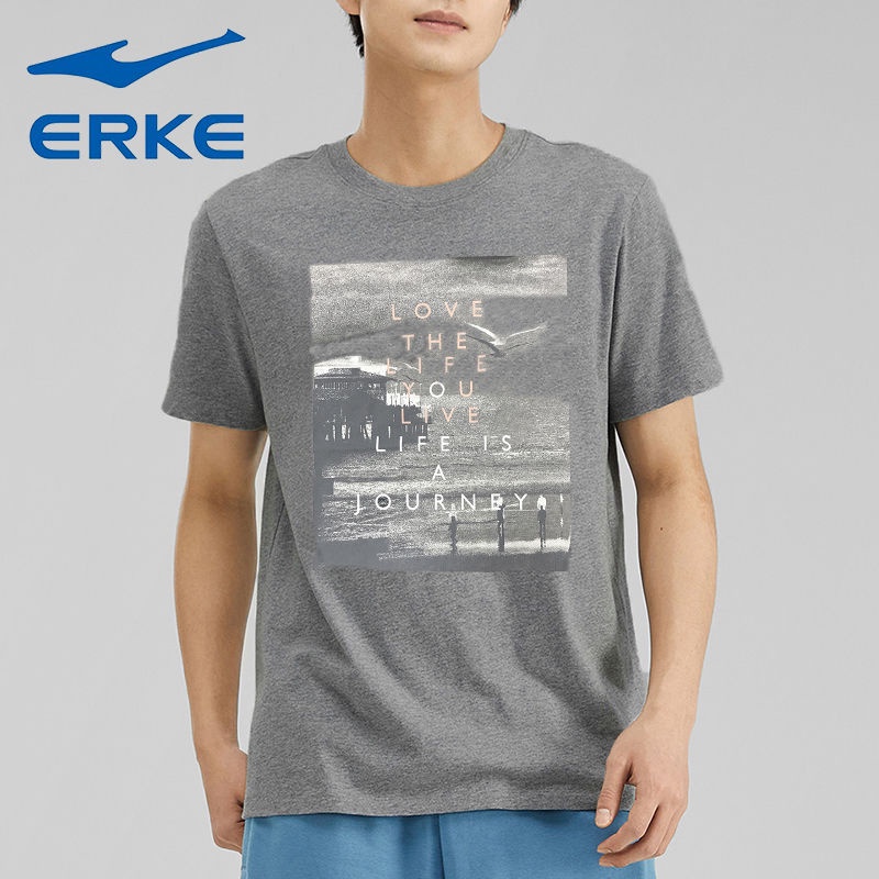 Hongxing Erke Short sleeved T-shirt Men's Round Neck Pure Cotton Knitted Shirt Men's Summer Thin Spo
