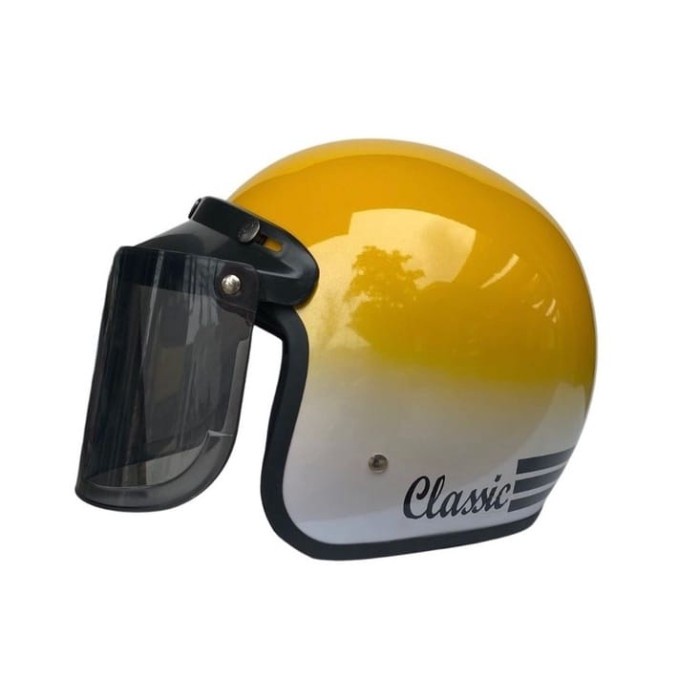 Helm Bogo Wanita Retro Mixed Color Dewasa Classic Warna Terkini SNI - Yellow-white, Tanpa Kaca