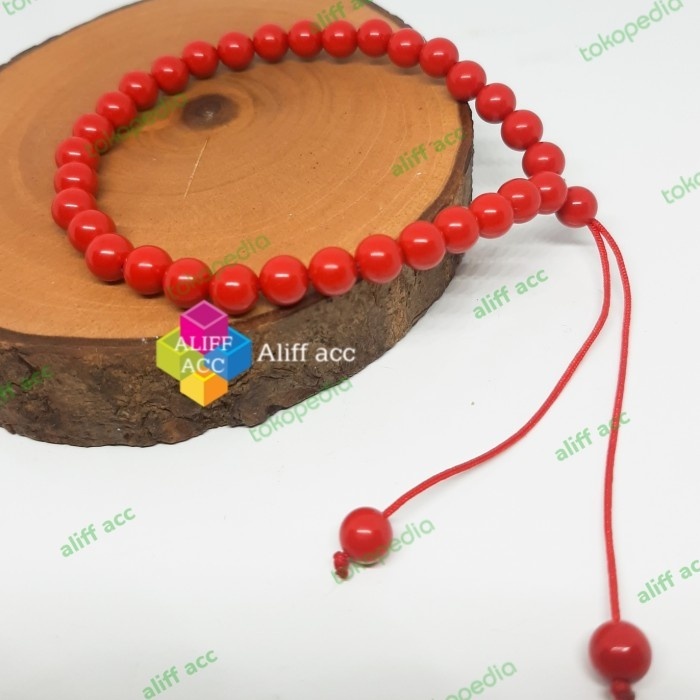 gelang tasbih batu marjan koral 33 butir 6 mm 100%asli