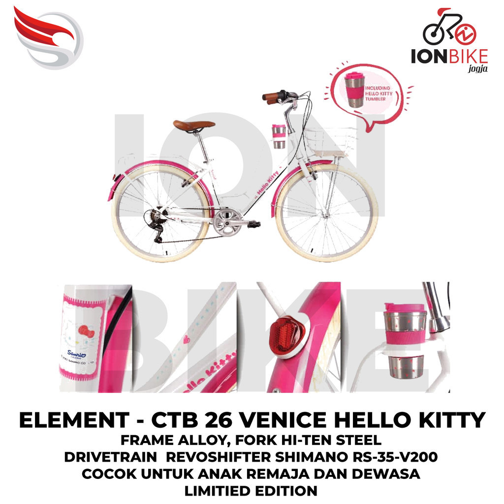 Sepeda Wanita Dewasa City Bike 26 Element Venice Hello Kitty Keranjang Terbaru Murah Lovina Bergamou