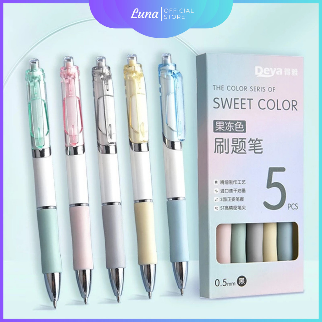 

1 Set 5Pcs Pulpen Mekanik Sweet Colow 0.5mm Edition Cute Macaron Color Press Ballpoint Pen Brush