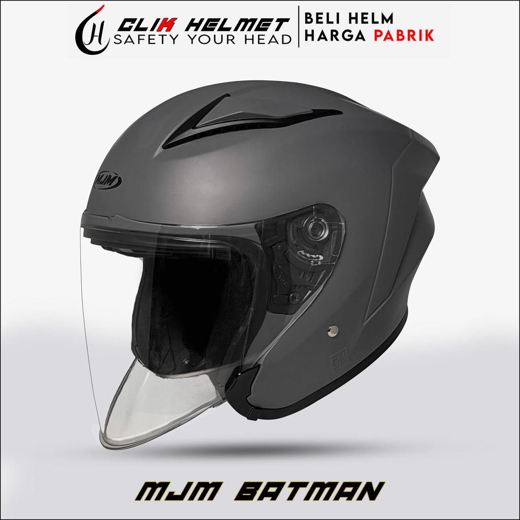 Helm Half Face MJM BATMAN Grey Doff Kaca Bening SNI