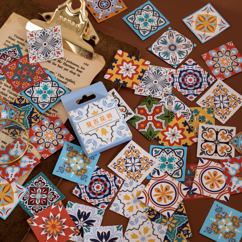 

46 pcs/box Retro tiles Decorative Stickers Scrapbooking diy Stick Label Diary Stationery Album Journal Sticker