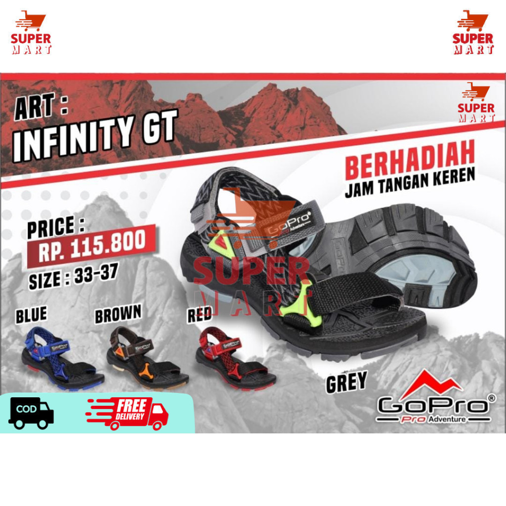 GoPro Sandal Gunung Anak Cowok Outdoor Adventure berhadiah jam tangan keren ukuran 33-37 untuk anak 