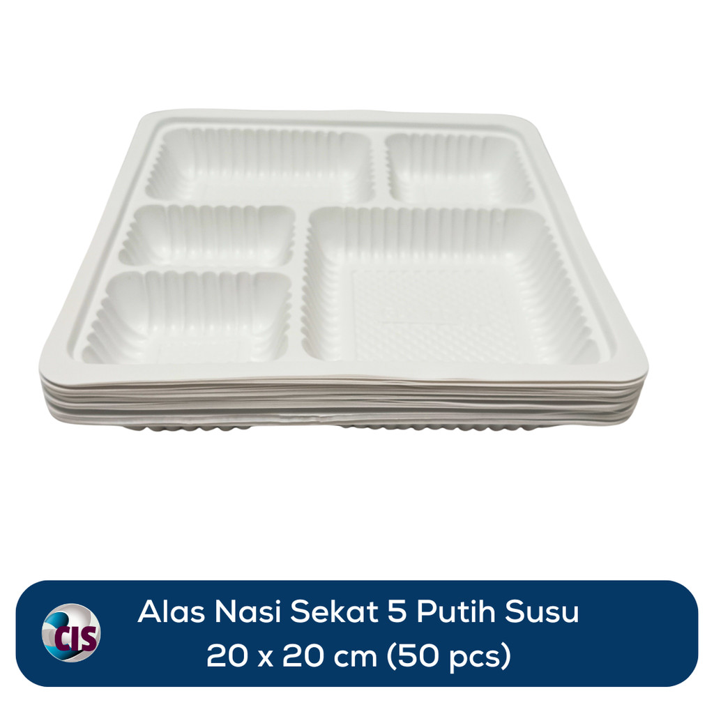 Mika Sekat 5 Uk 20x20 cm Putih Susu / Mika Kotak Alas Dus Nasi Box Sekat 5 Uk 20x20 cm
