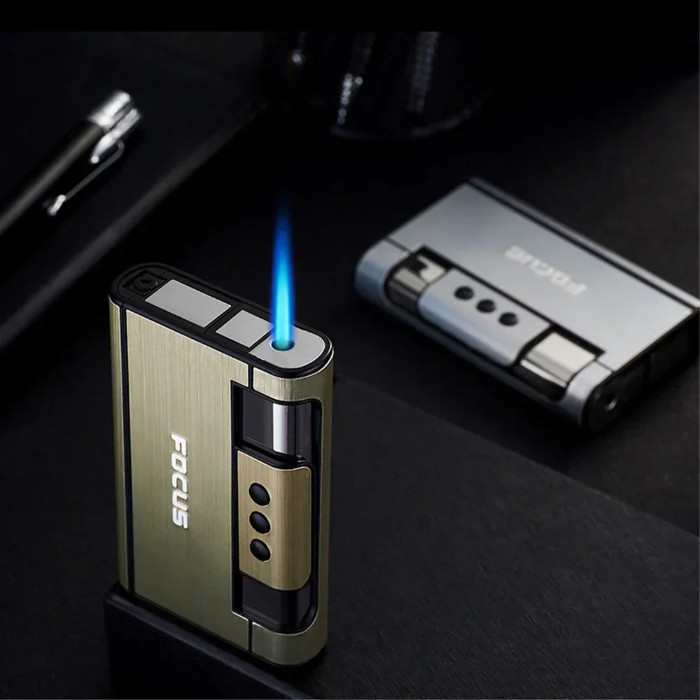 Korek api unik keren - 2 In 1 Automatic Cigarette Case with Lighter Metal Compression Moisture Proof