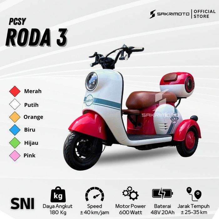 Sepeda Motor Listrik Roda 3 murah Sepeda listrik Roda 3 600W Sepeda listrik roda tiga - Merah, INSTA