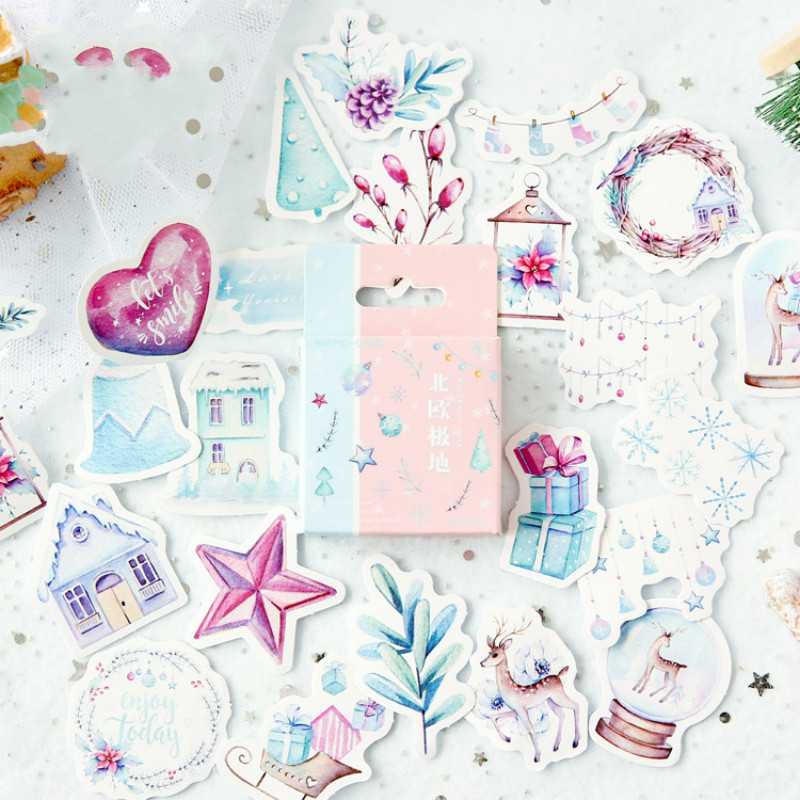 

Mohamm Cute Journal Mini Small Paper Diary Stationary Christmas Nordic Snow Stickers Scrapbooking Flakes