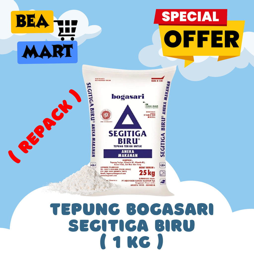 

Tepung Terigu Segitiga Biru Serbaguna Curah 1 kg | Kiloan Repack 1kg