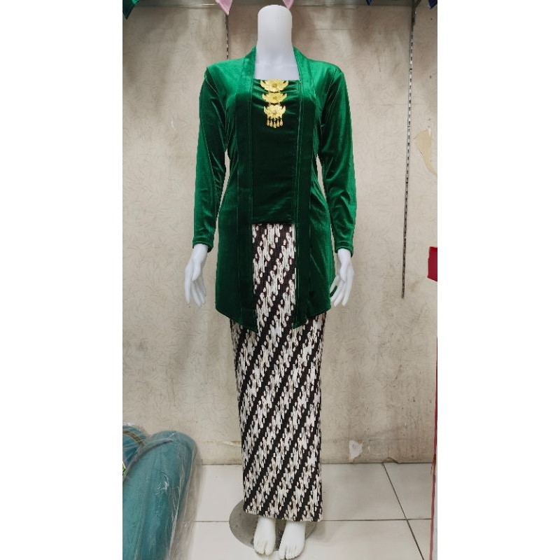 Kebaya KEBAYA TUNIK BLUDRU PREMIUM KUTUBARU HIJAU BOTOL + set ROK BATIK WIRU