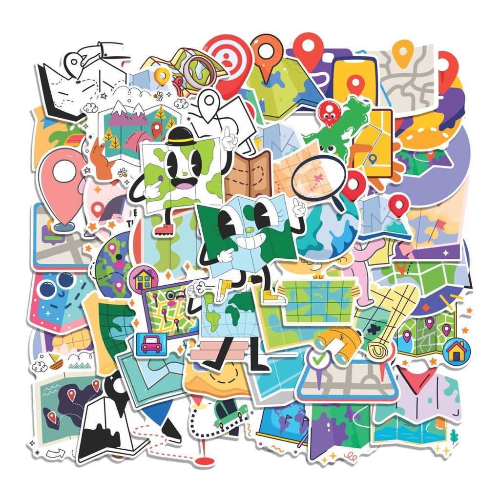 

COD 50 Pcs Stiker Peta Lucu Anti Air Untuk Dekorasi Notebook Sepeda Skateboard Handphone