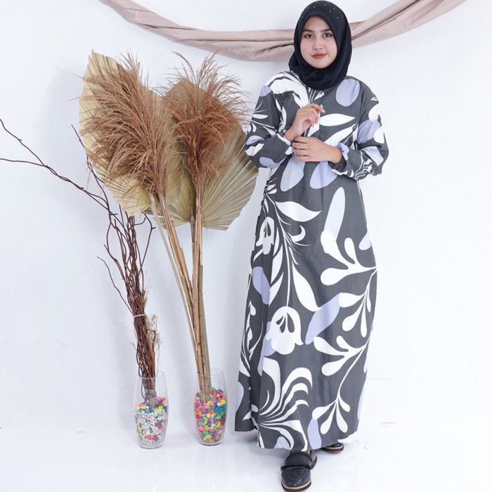 NEW -Gamis Katun Jepang Motif Bunga/Gamis Katun Jepang/Gamis Motif Terbaru - mawar besar