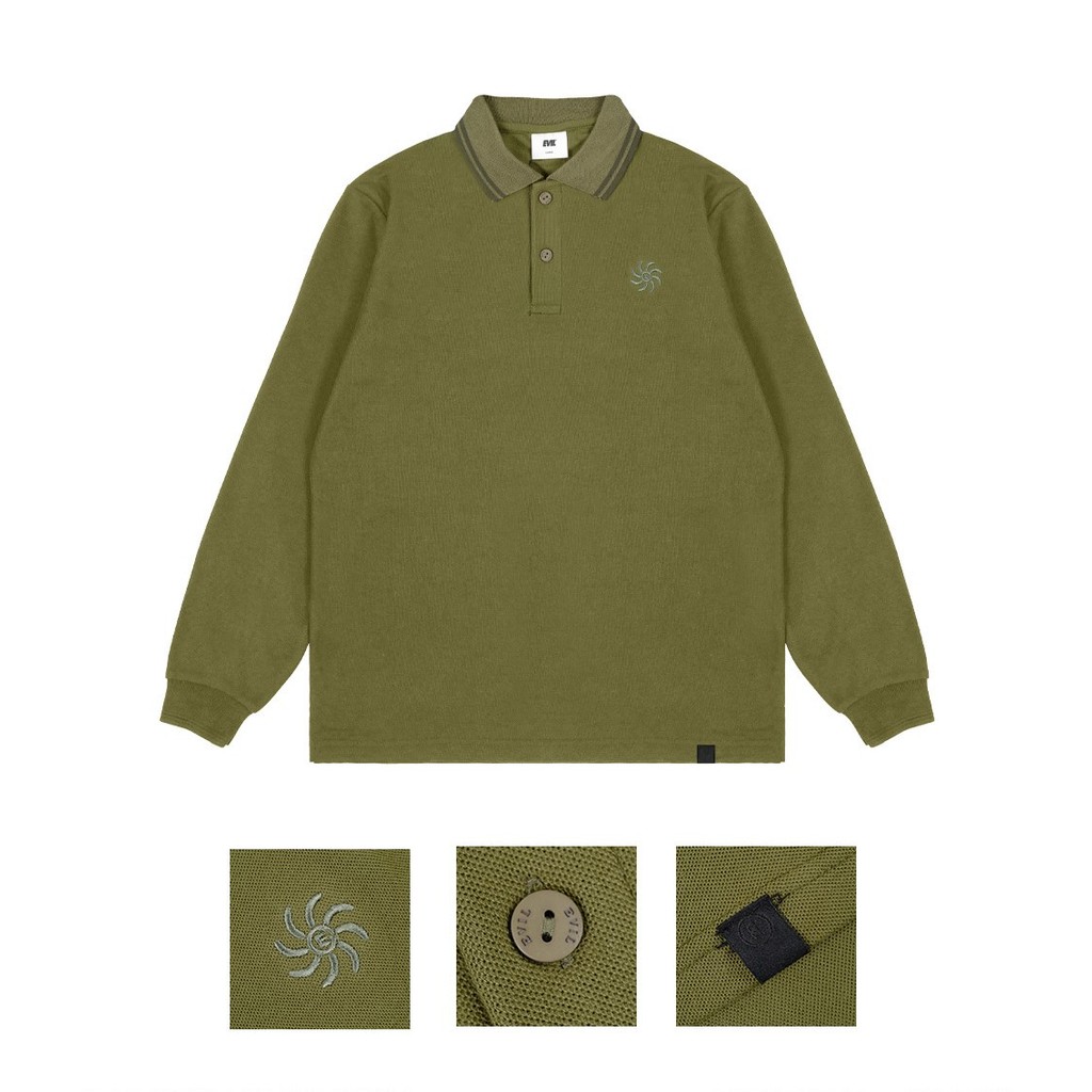 KAOS KERAH POLO PRIA CASUAL LENGAN PANJANG POLOS OLIVE ORIGINAL EVIL ARMY | ENVISAGE A25 OLIVE