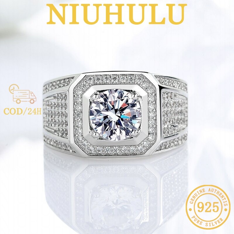 2 Carat Classic Pria Moissanite 18k Cincin Pernikahan Emas Putih