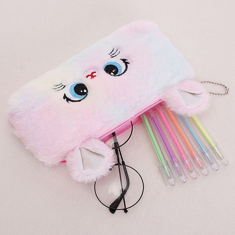 

1PC Cartoon Plush Pencil Pouch Cute Cat Pencil Case Pen Bag Zipper Fluffy Large Capacity Kawaii Pen Pouch School Office Supplies