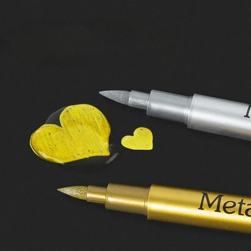

1Pc Brush Metallic Paint Marker Pens Gold Silver Color Permanent Art Marker For Manga Crafts Scrapbooking Stationery Supplies