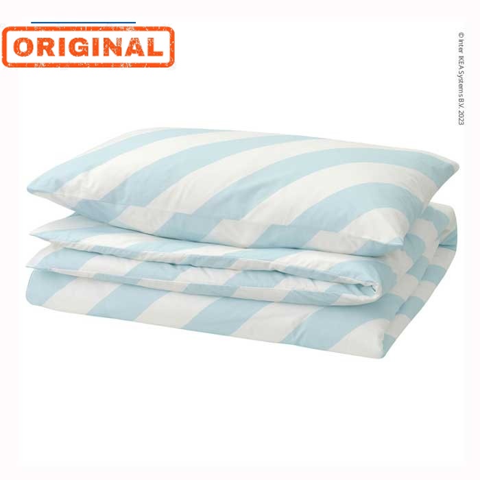 Sarung Duvet 150x200 dan Bantal 50x80 Strip Putih Biru