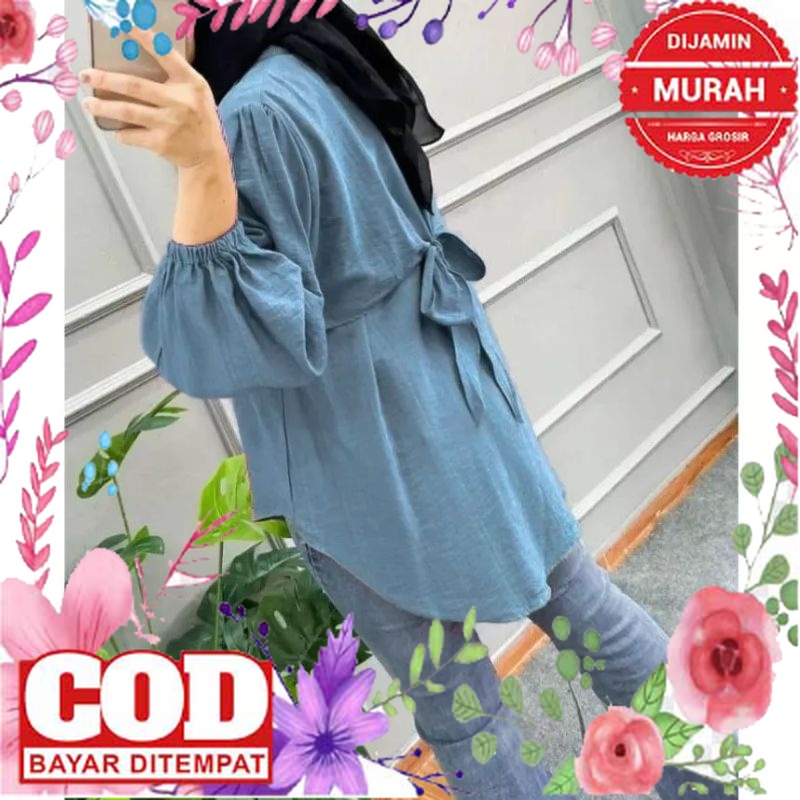 BAJU WANITA NYAMAN BAHAN LEMBUT /Blouse Atasan Wanita Ke kinian kemeja Pita Belakang Polo Linen