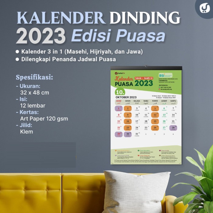 

Kalender Dinding Masehi Hijriyah Jawa Edisi Puasa Yufid 2023 - Asli