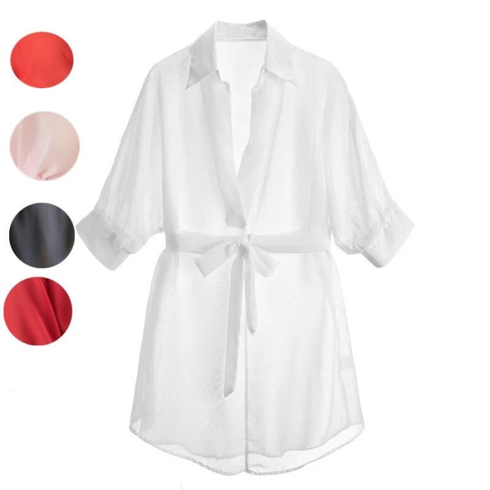 ✨LARIS✨-Piyama Kemeja transparan Lingerie Wanita Set kimono baju tidur A322 - Biru, L