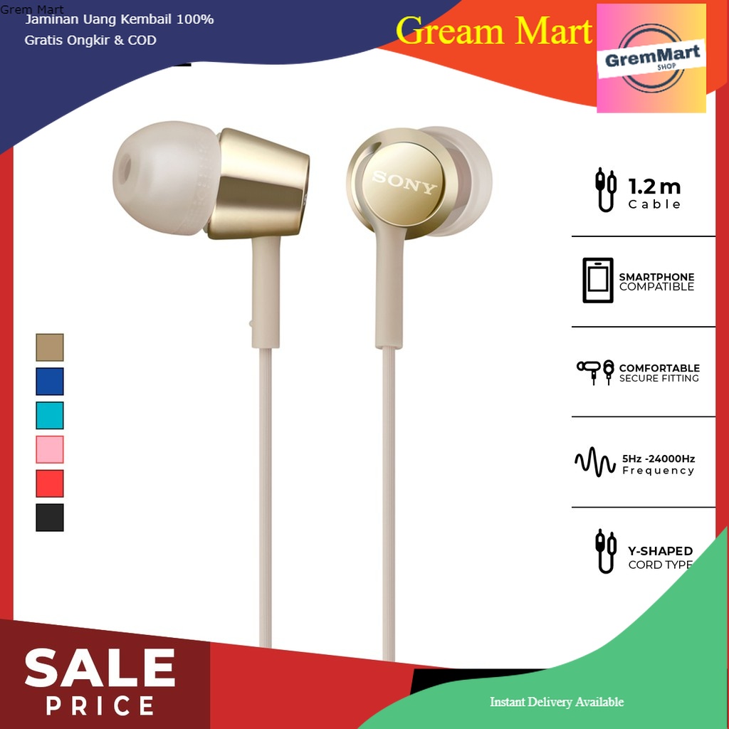 Earphone Sony MDR-EX155AP Wire Headset With Microphone - Gold SONY Earphone Original