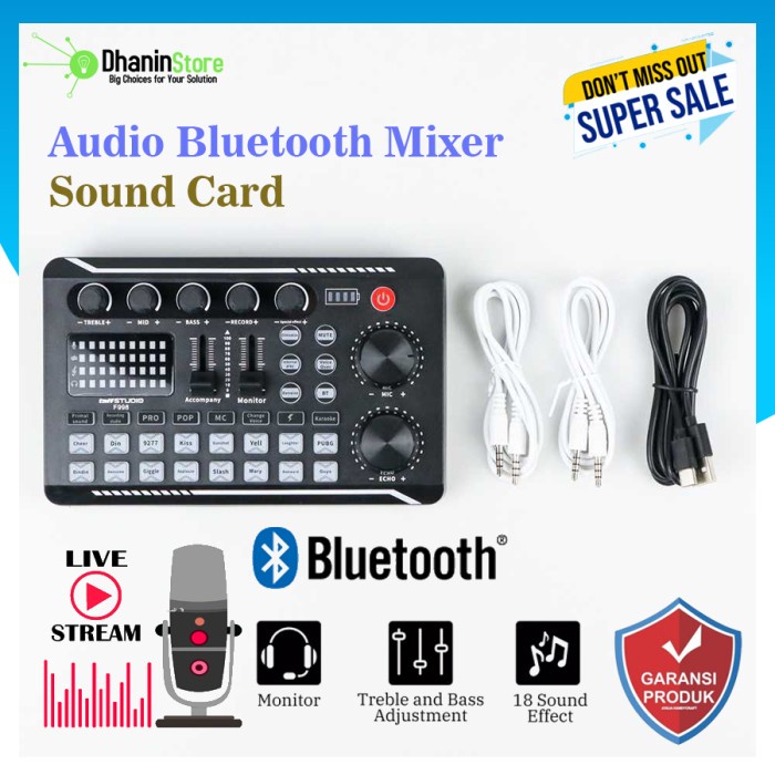 Soundcard F998 Live Audio Mixer Mini Bluetooth Karaoke 4 Chanel