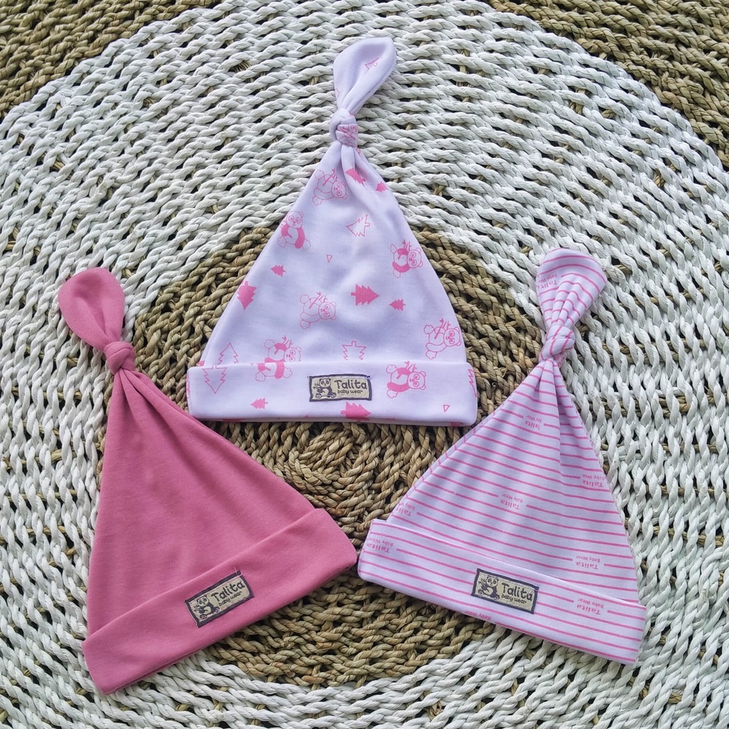 ISI 3 PCS Topi Bayi Newborn/Kupluk Bayi Baru Lahir/Ciput Bayi Kain Pelindung Kepala Seri Warna DUSTY