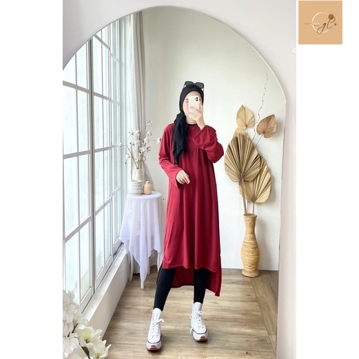 TUNIK MIDI WANITA JUMBO KAOS KEKINIAN IMPORT POLOS TERBARU 2022