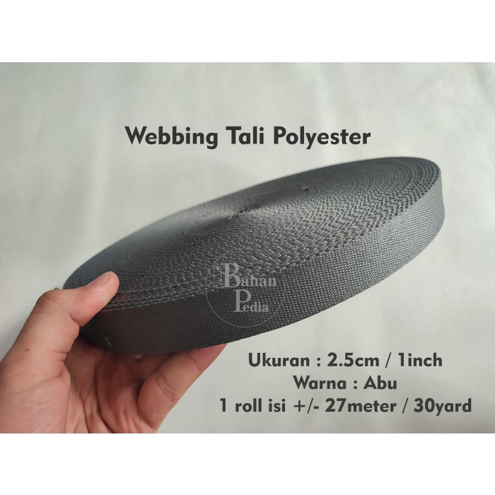Roll 27m Tali Webbing Bisban Katun Polyester Tebal Strap 2.5cm 1inch - Hitam