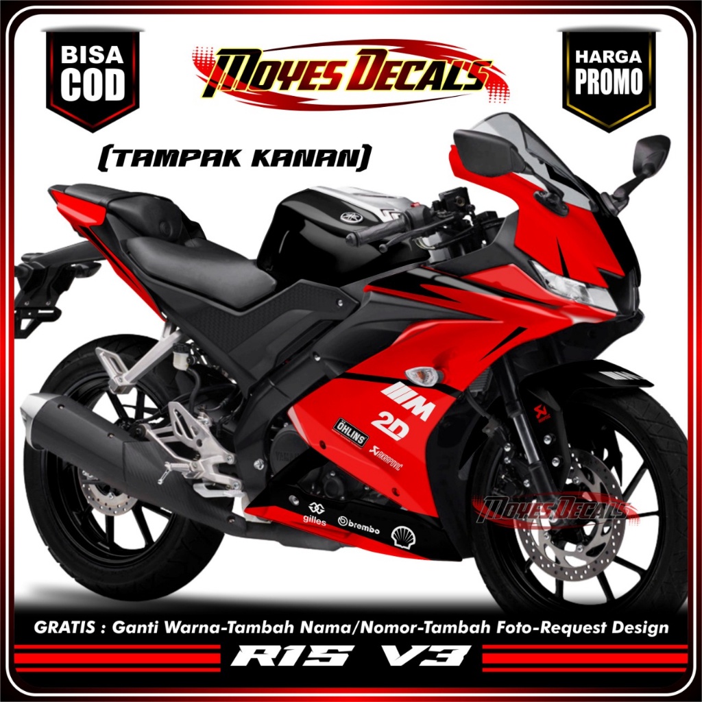 Decal Fullbody Yamaha R15 V3 * Decal Stiker Motor R15 V3 Motif Red Black