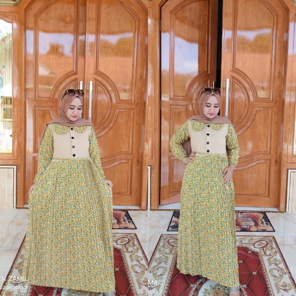 Gamis bunga Bahan plisket