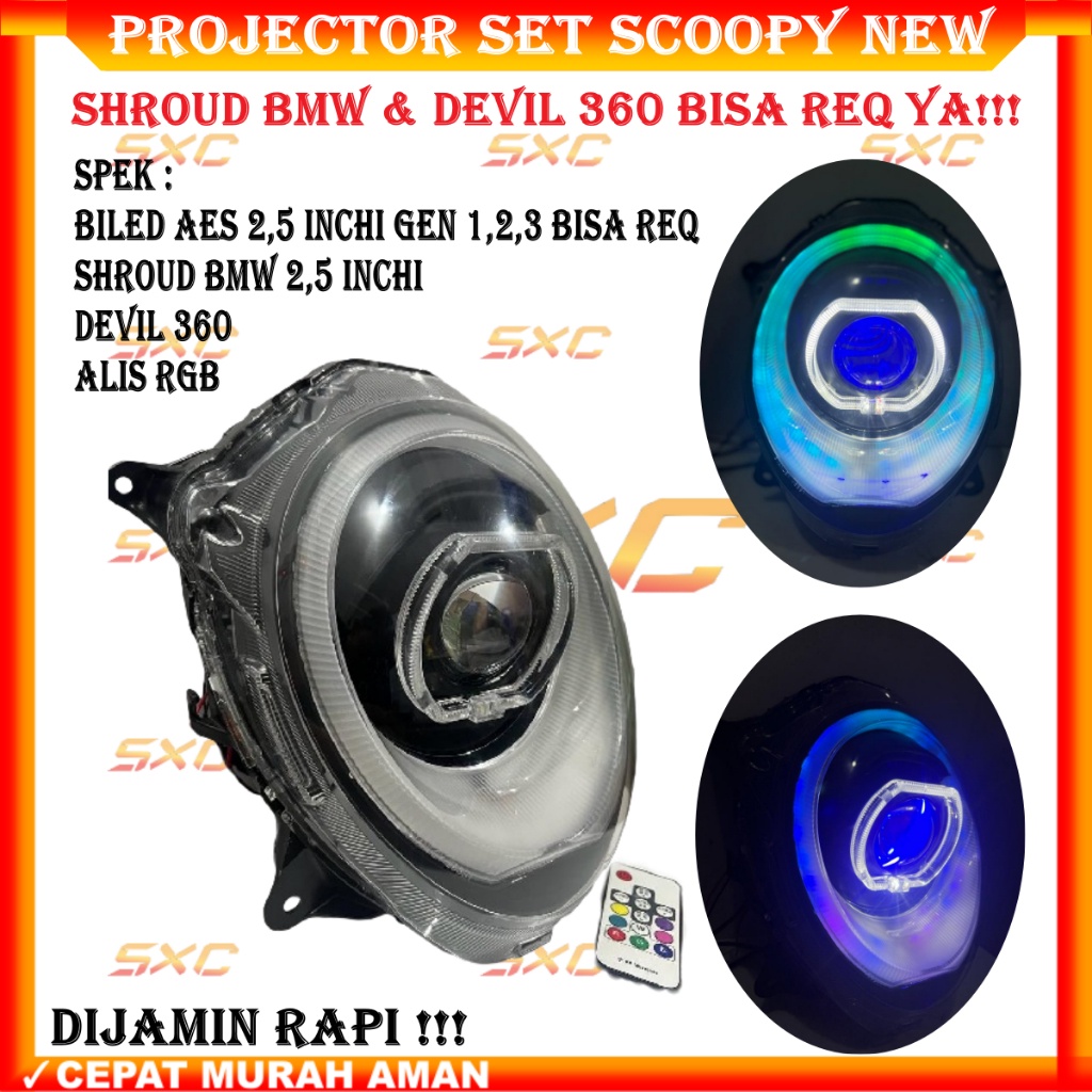 ORIGINAL BILED PROJECTOR SET SCOOPY NEW + PROJECTOR AES WST TURBO RAKITAN PROJIE SCOOPY NEW BILED AE