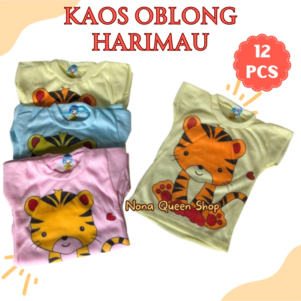 1 Lusin (12 pcs) Kaos/Baju Oblong Bayi / Kaos Harian Bayi Motif Harimau Perlengkapan bayi
