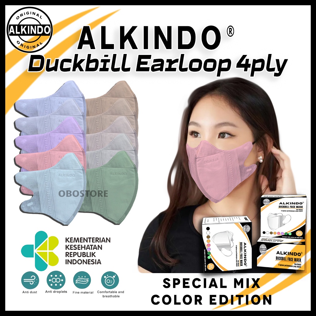 Masker Duckbill Earloop Alkindo Masker Mix 10 Warna 50 pcs