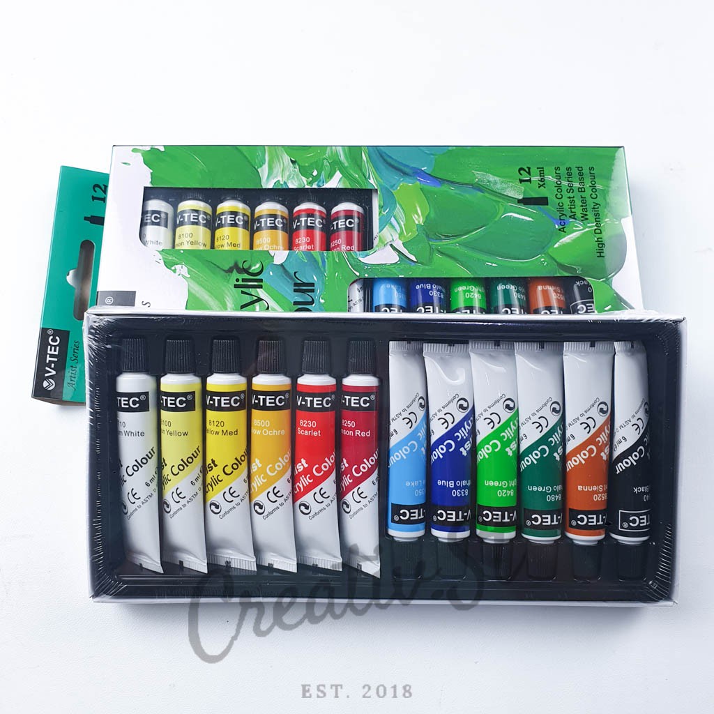 

HJK V-TEC Acrylic 12 Warna Cat Akrilik Vtec Set Paint 6 Ml