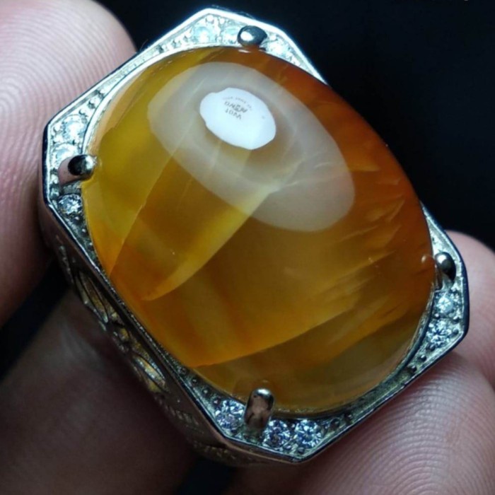 Cincin Batu Akik Pandan Semu Nanas Kapas Sutra Merah Lumut Oli Antik18