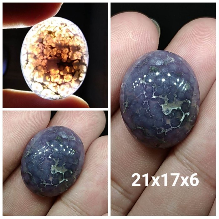 Natural Batu Akik Lumut Manakara Motif Gambar Kecubung Ungu Antik 9