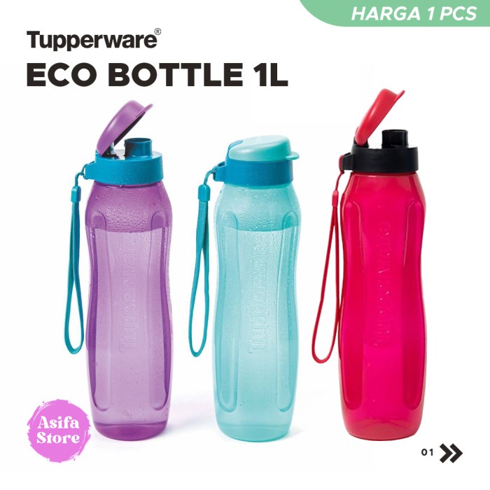 Tupperware Eco Bottle 1L - Tempat / Botol Air Minum Unik Kekinian - Merah-Hitam