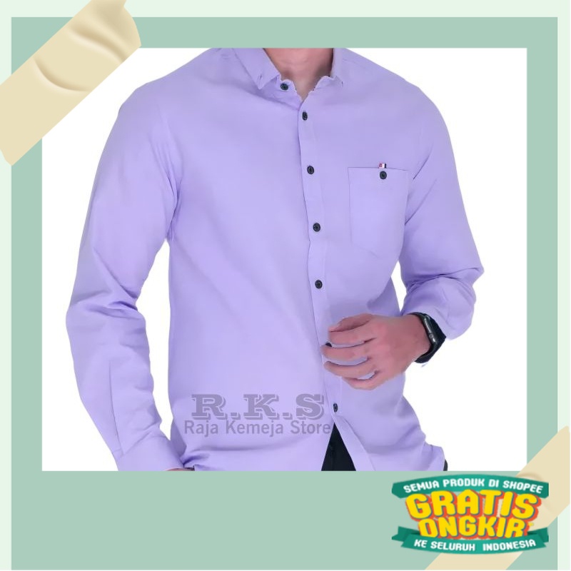 Kemeja Lilac Pria Ungu Muda Kualitas Premium | Kemeja Polos Pria Sage Green Casual | Kemeja Polos Wa