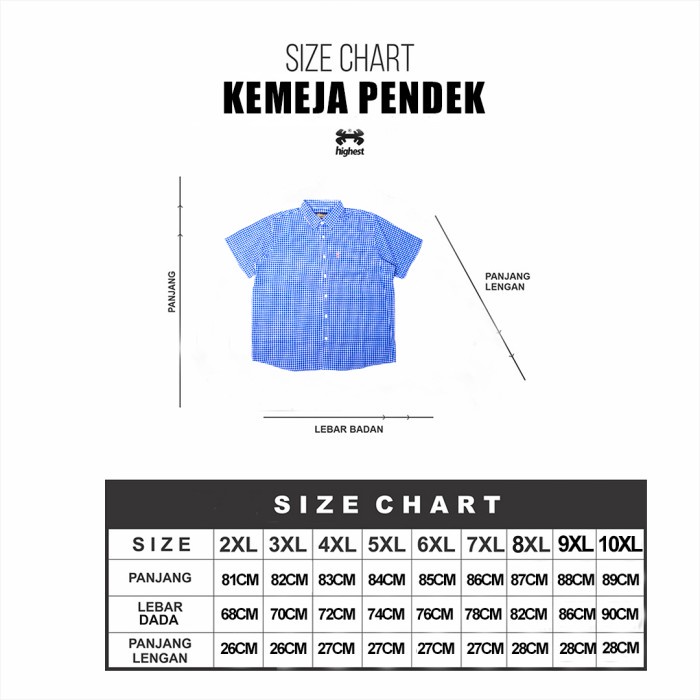 HIGHEST Kemeja Pendek Flanel Pria Jumbo Big Size Ukuran 2XL 3XL 4XL 5XL 6XL 7XL 8XL 9XL 10XL HKP90