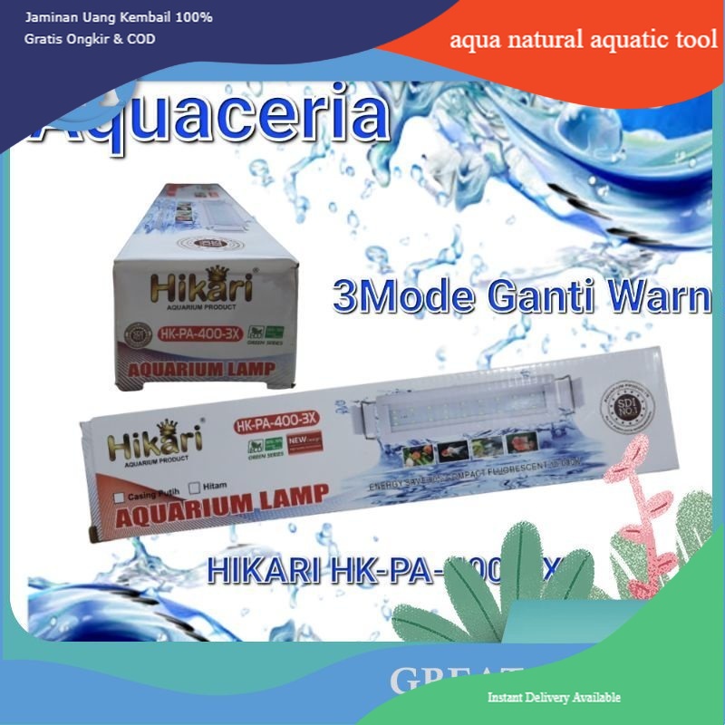 Lampu Gantung Aquarium 30-40 cm HIKARI PA 400 3X LED 3Mode Warna
