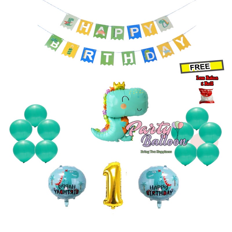Set Ultah Dekorasi Balon Ulang Tahun Anak Laki Laki Perempuan Tema Kartun Dinosaurus