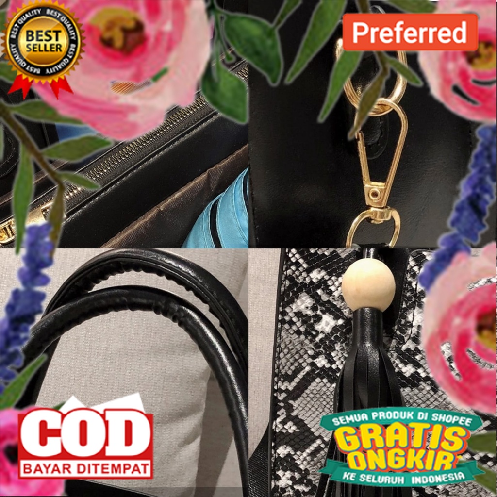 TAS SELEMPANG WANITA PREMIUM MOTIF KULIT ULAR SHOULDER BAG HANDBAG SLING BAHU HITAM GALZA TA607B5 CE