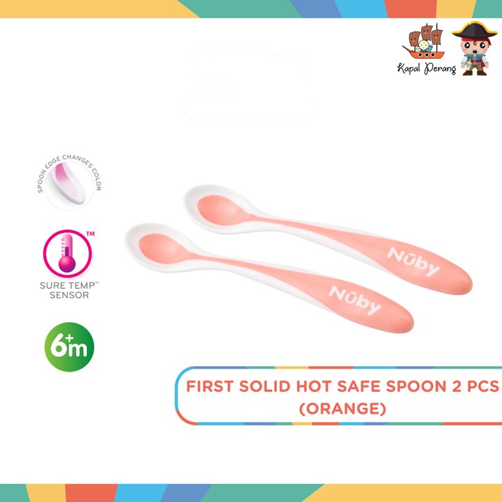 Nuby 2 Pack Heat Sensor Spoon Orange - Sendok Makan Bayi